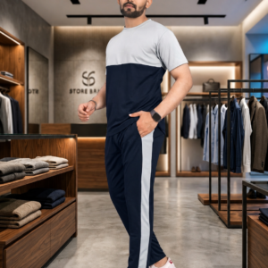 Men's 2 piece grey printed suit.