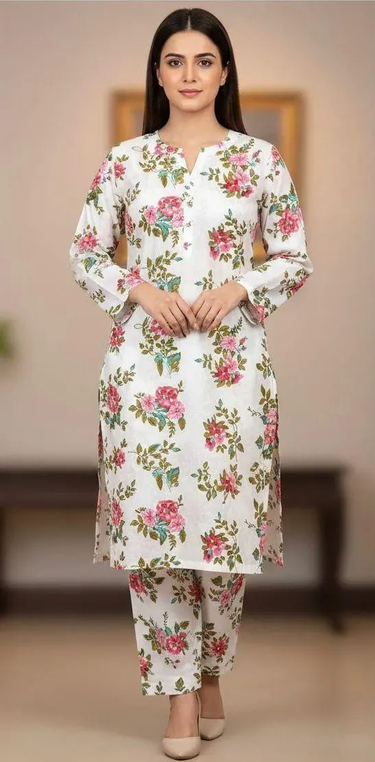 Women unstitched 2 piece printed suit micro polo cotton.