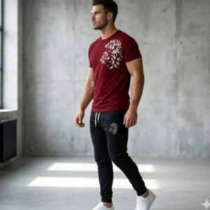 Men Maroon printer track suit.