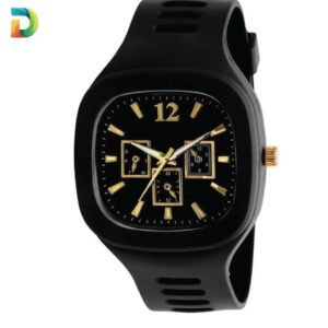 Men's watch with gold accents.